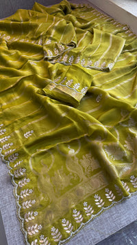Pure Crepe Silk Banarasi Saree with Zardozi, Pearl & Sequins Work