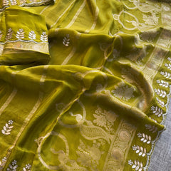Pure Crepe Silk Banarasi Saree with Zardozi, Pearl & Sequins Work