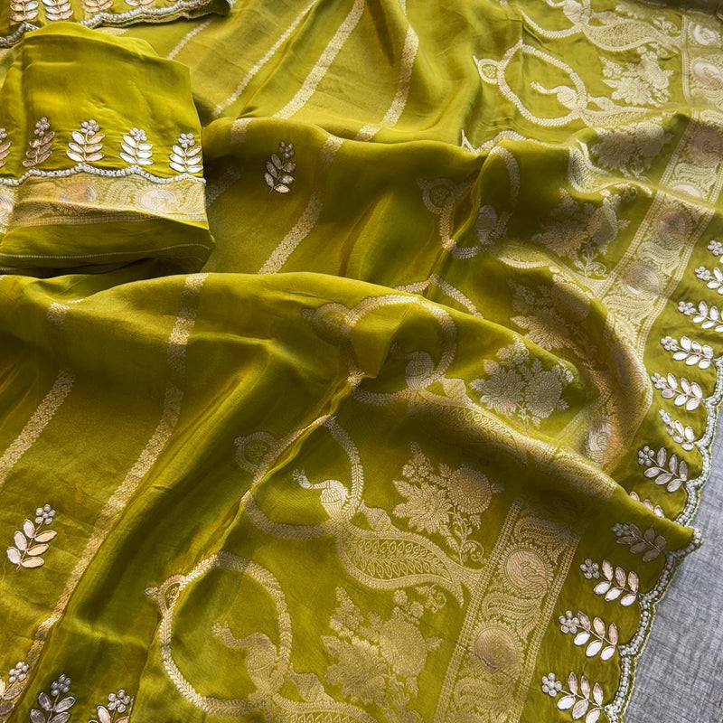 Pure Crepe Silk Banarasi Saree with Zardozi, Pearl & Sequins Work