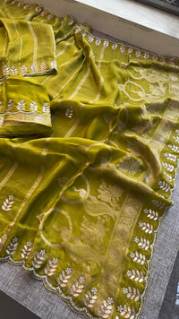 Pure Crepe Silk Banarasi Saree with Zardozi, Pearl & Sequins Work