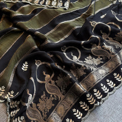 Pure Crepe Silk Banarasi Saree with Zardozi, Pearl & Sequins Work