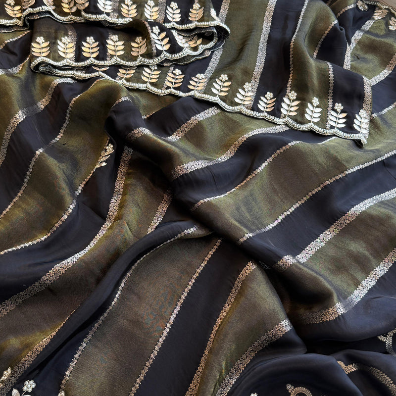 Pure Crepe Silk Banarasi Saree with Zardozi, Pearl & Sequins Work