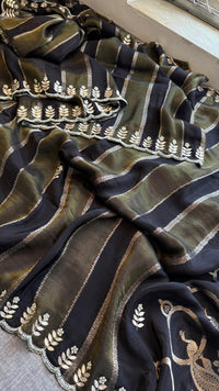 Pure Crepe Silk Banarasi Saree with Zardozi, Pearl & Sequins Work