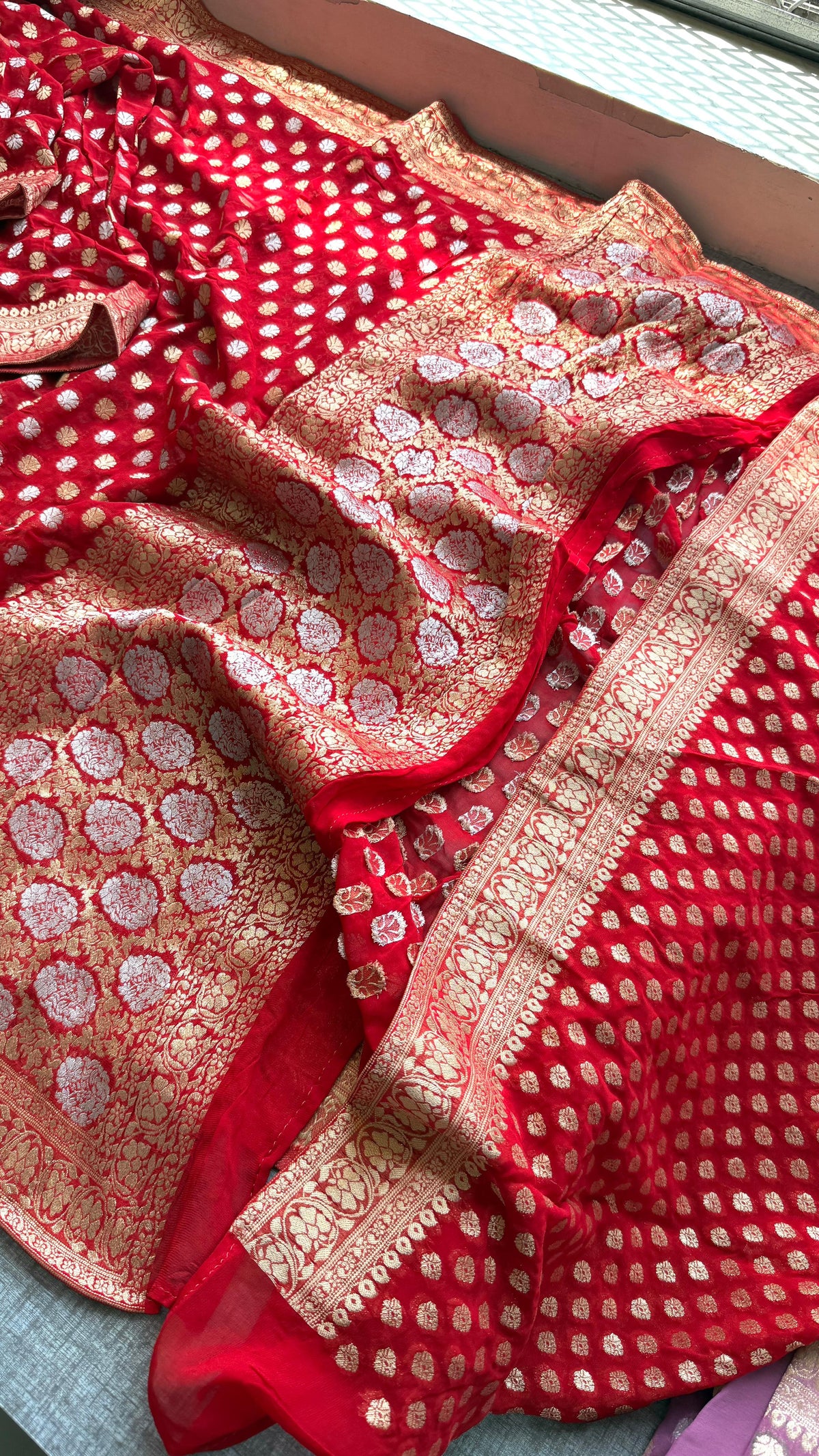 Pure Khaddi Georgette Banarasi Silk Saree in Traditional Weaving Design