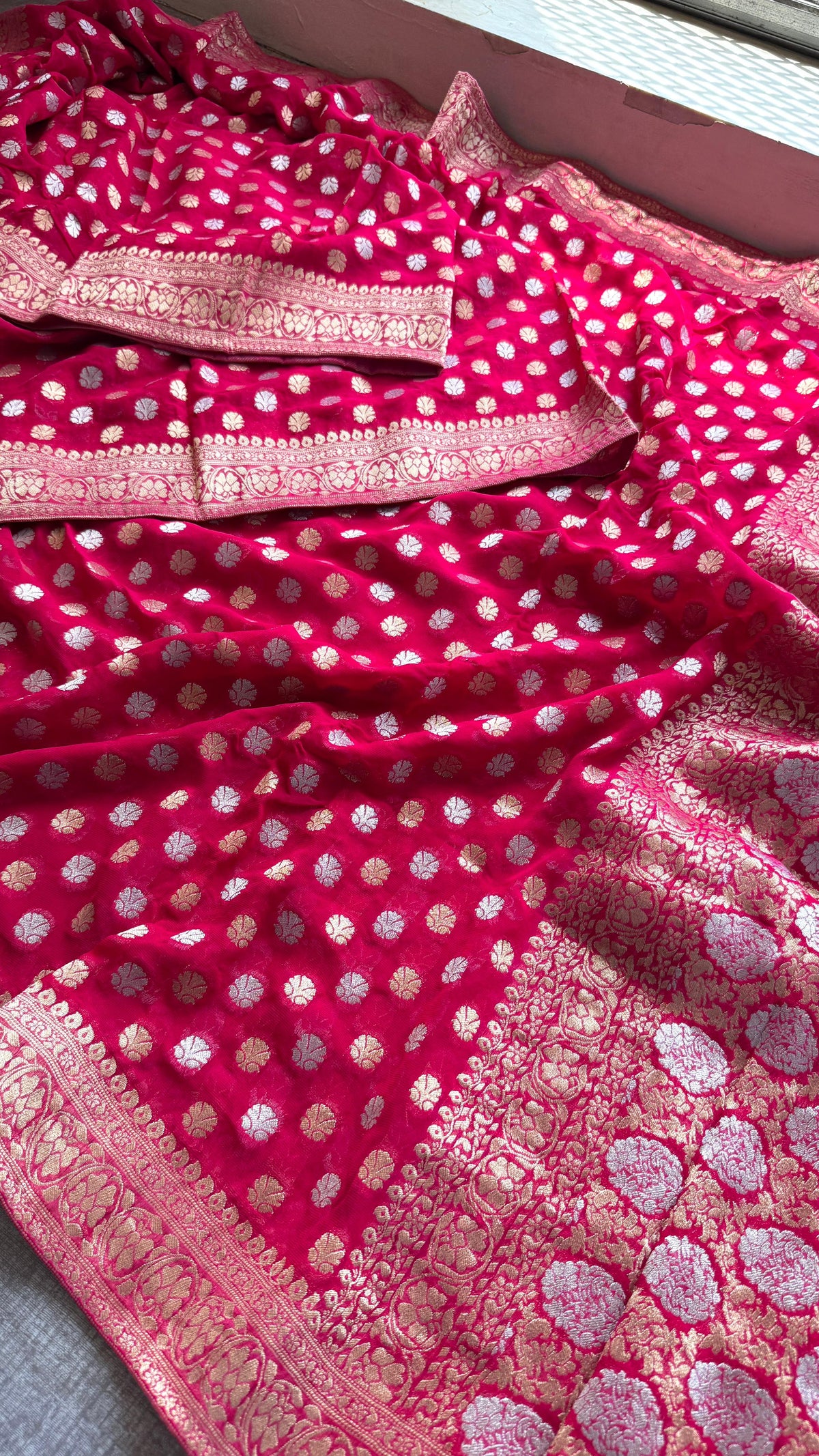 Pure Khaddi Georgette Banarasi Silk Saree in Traditional Weaving Design
