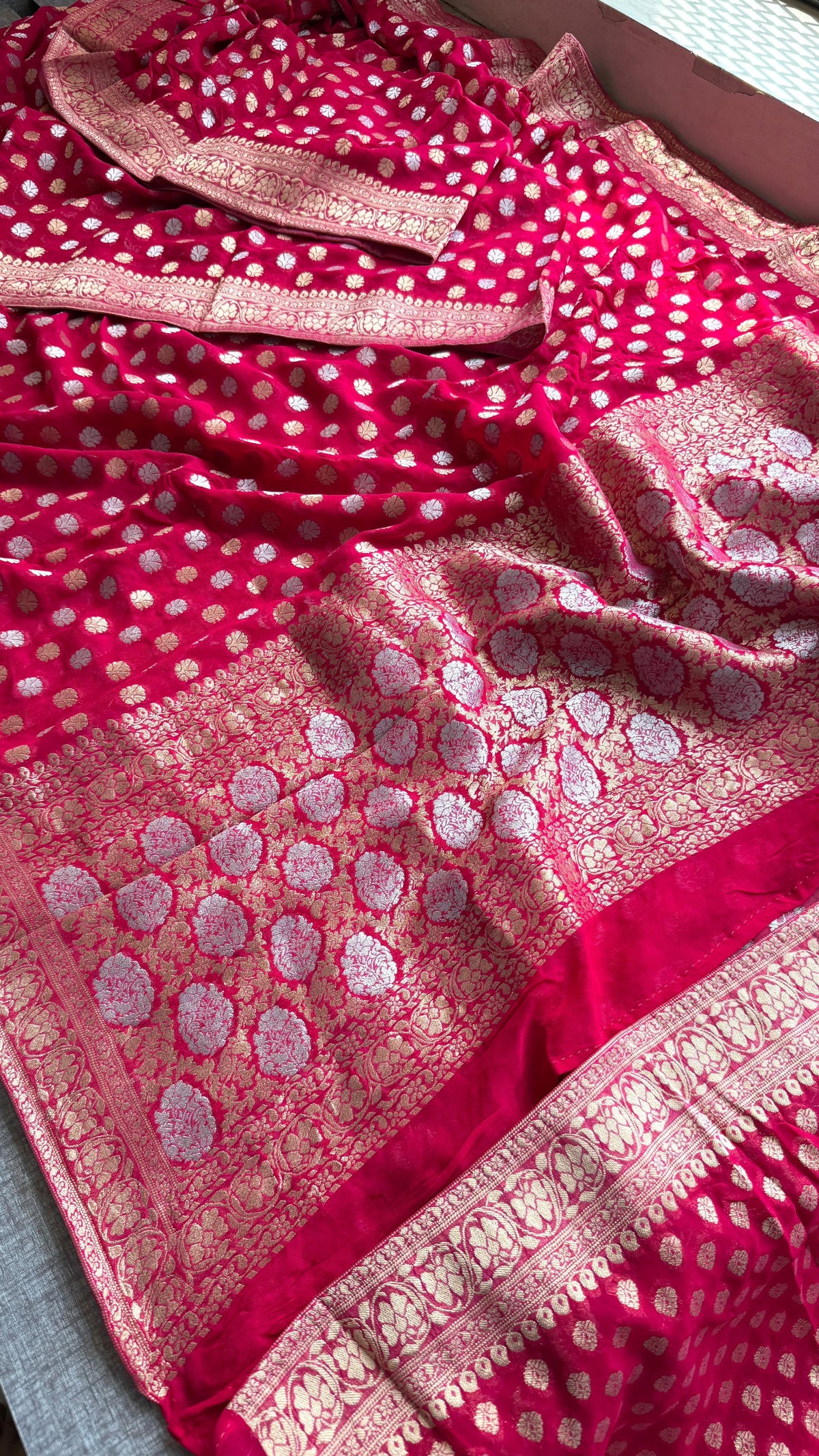 Pure Khaddi Georgette Banarasi Silk Saree in Traditional Weaving Design