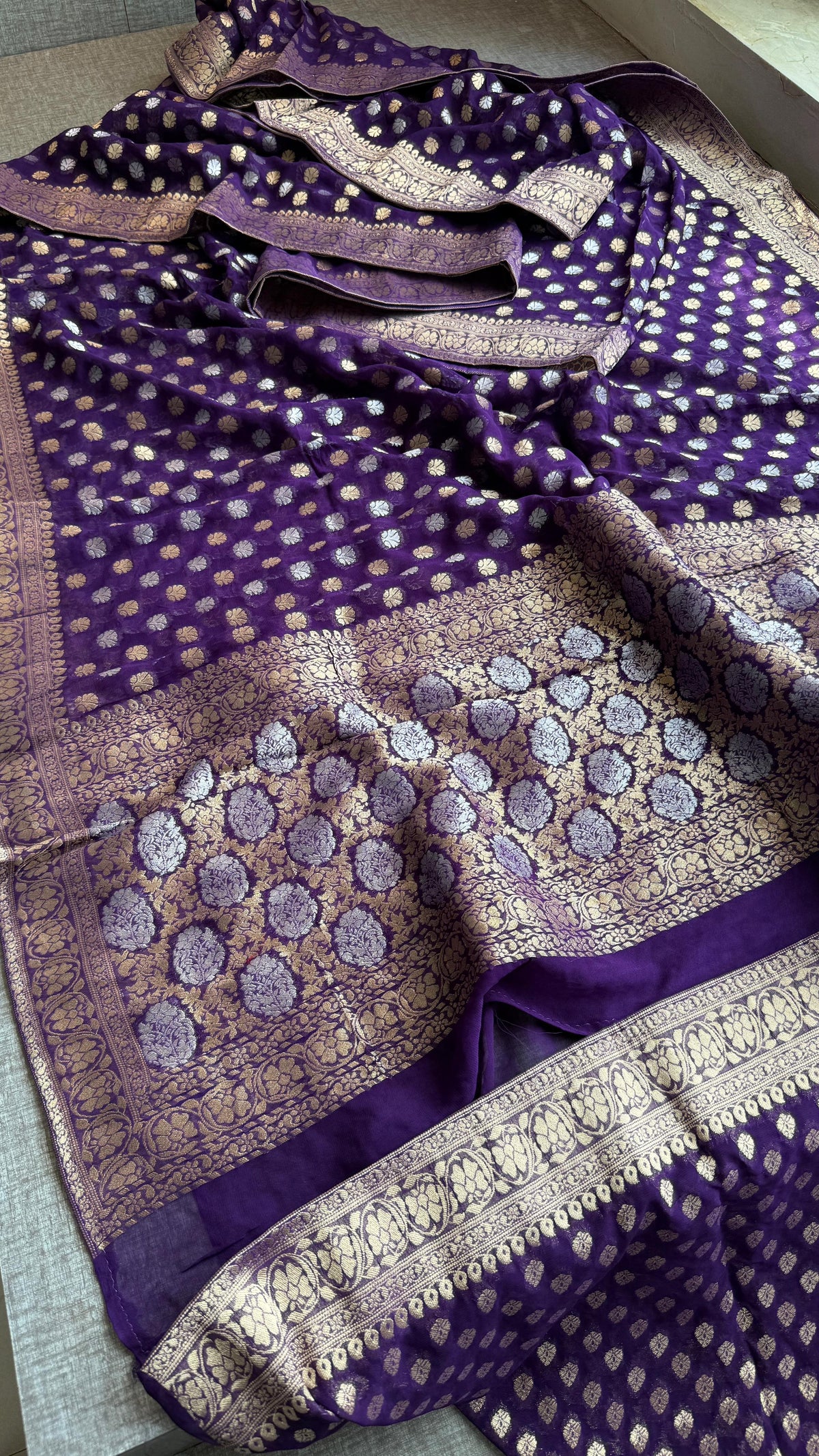 Pure Khaddi Georgette Banarasi Silk Saree in Traditional Weaving Design