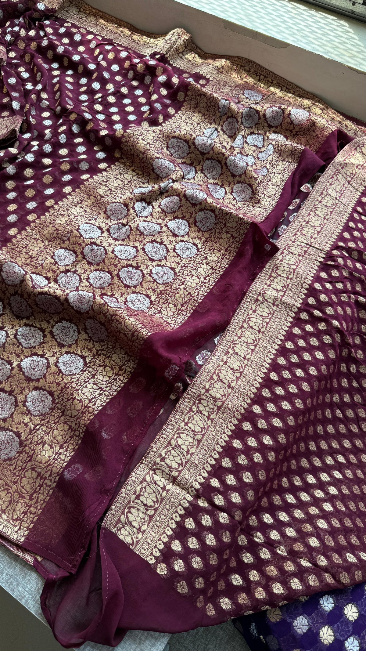 Pure Khaddi Georgette Banarasi Silk Saree in Traditional Weaving Design