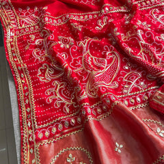 Pure Munga Silk Saree with Traditional Sikhiya Gotapatti Work