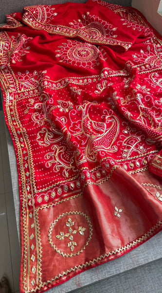 Pure Munga Silk Saree with Traditional Sikhiya Gotapatti Work