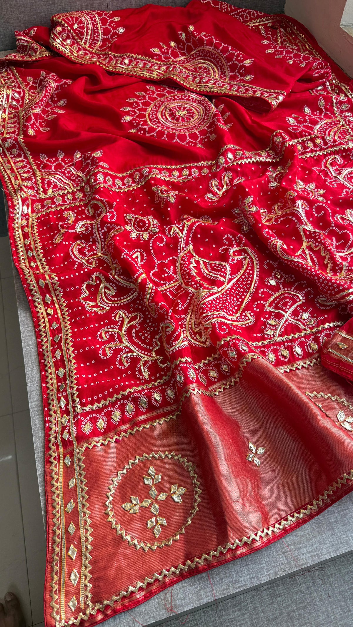 Pure Munga Silk Saree with Traditional Sikhiya Gotapatti Work