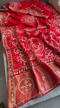 Pure Munga Silk Saree with Traditional Sikhiya Gotapatti Work