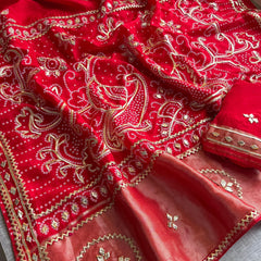 Pure Munga Silk Saree with Traditional Sikhiya Gotapatti Work