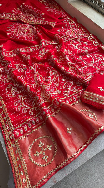 Pure Munga Silk Saree with Traditional Sikhiya Gotapatti Work
