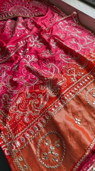 Pure Munga Silk Saree with Traditional Sikhiya Gotapatti Work