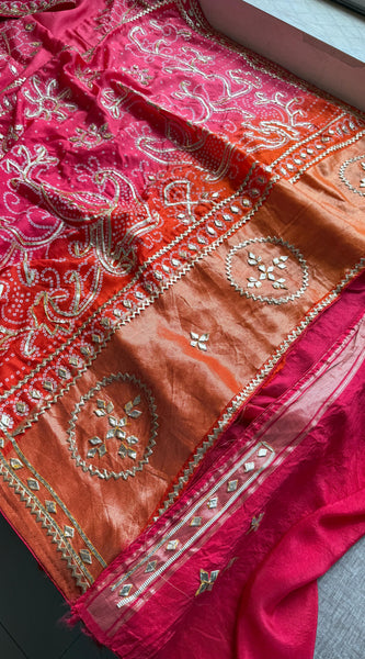 Pure Munga Silk Saree with Traditional Sikhiya Gotapatti Work