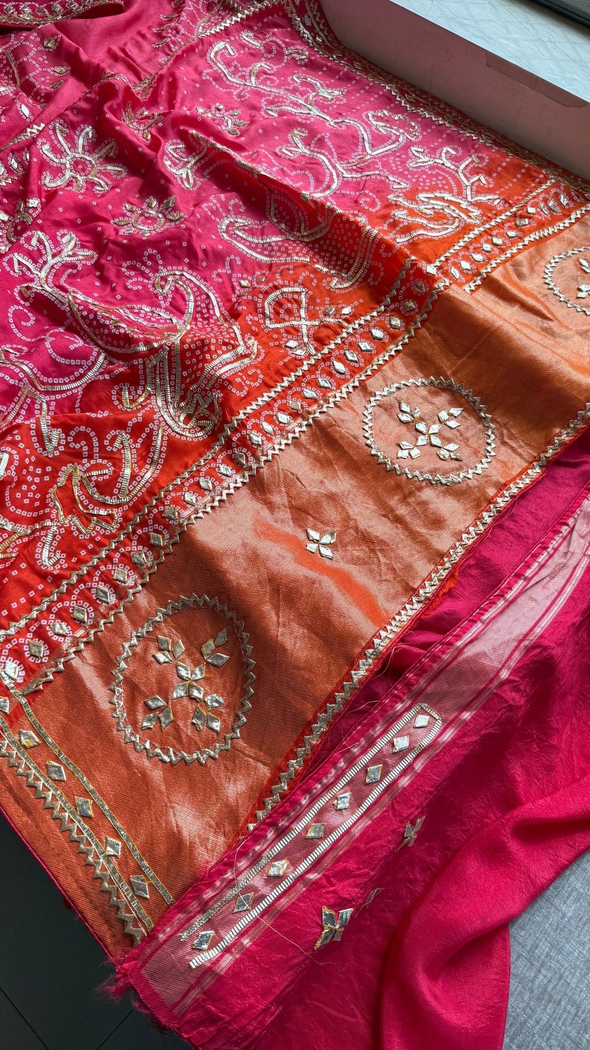 Pure Munga Silk Saree with Traditional Sikhiya Gotapatti Work