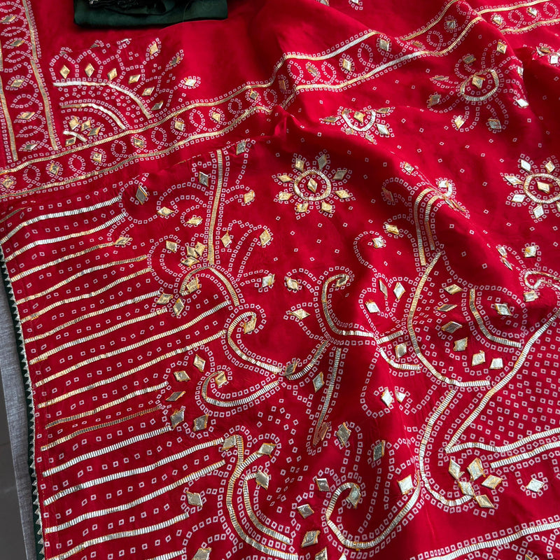 Pure Munga Silk Saree with Traditional Sikhiya Gotapatti Work