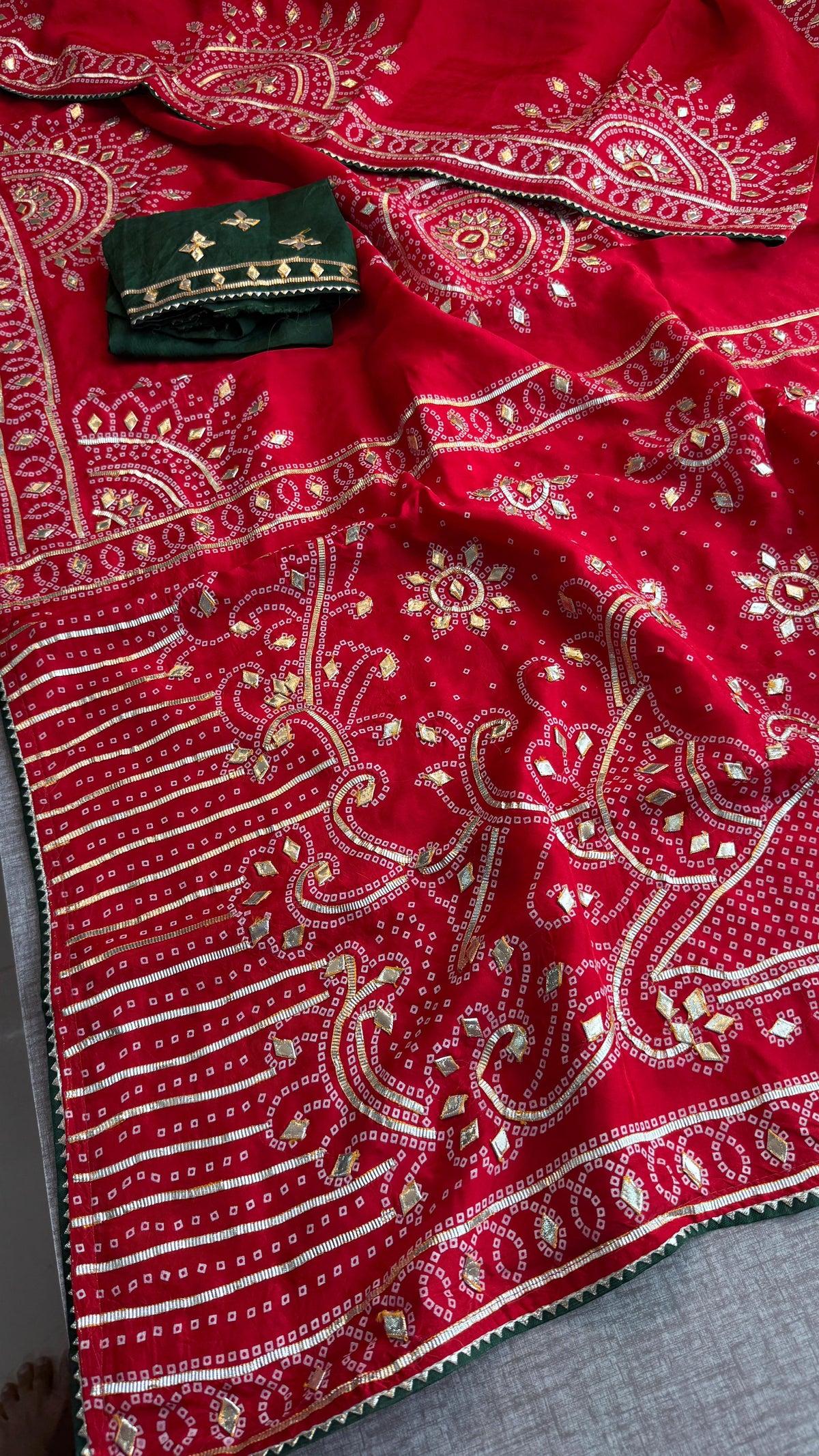 Pure Munga Silk Saree with Traditional Sikhiya Gotapatti Work