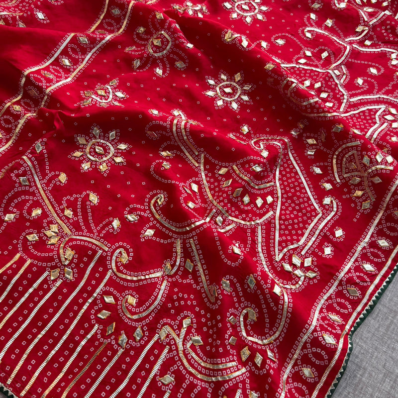 Pure Munga Silk Saree with Traditional Sikhiya Gotapatti Work