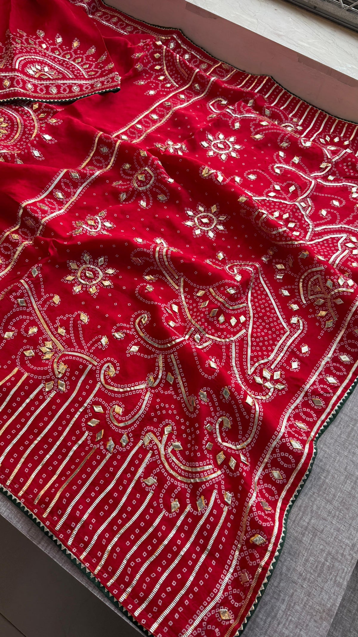 Pure Munga Silk Saree with Traditional Sikhiya Gotapatti Work