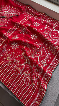 Pure Munga Silk Saree with Traditional Sikhiya Gotapatti Work