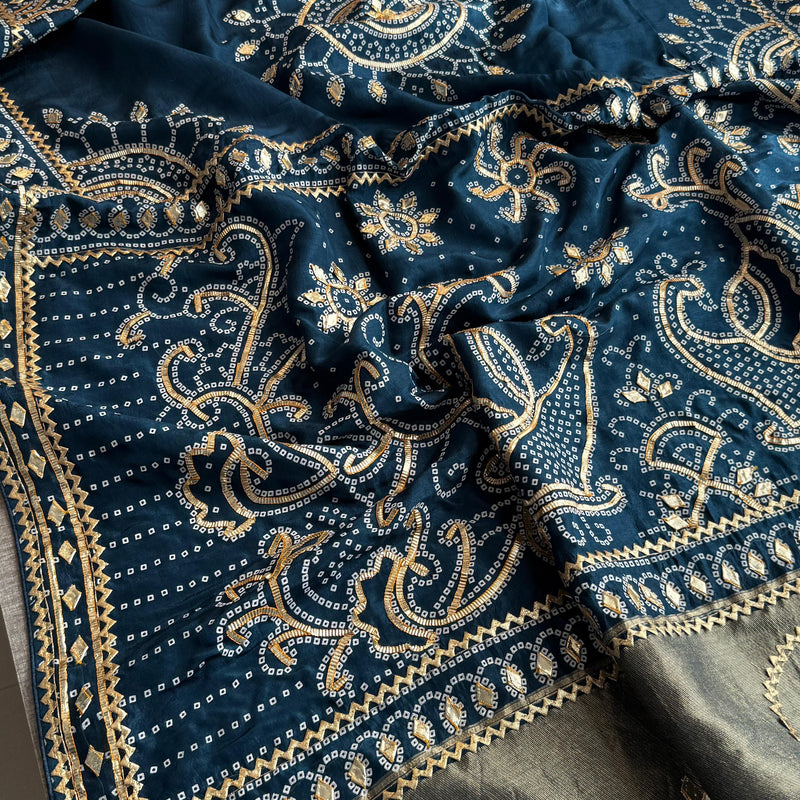 Pure Munga Silk Saree with Traditional Sikhiya Gotapatti Work