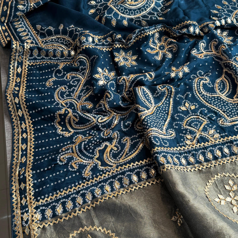 Pure Munga Silk Saree with Traditional Sikhiya Gotapatti Work