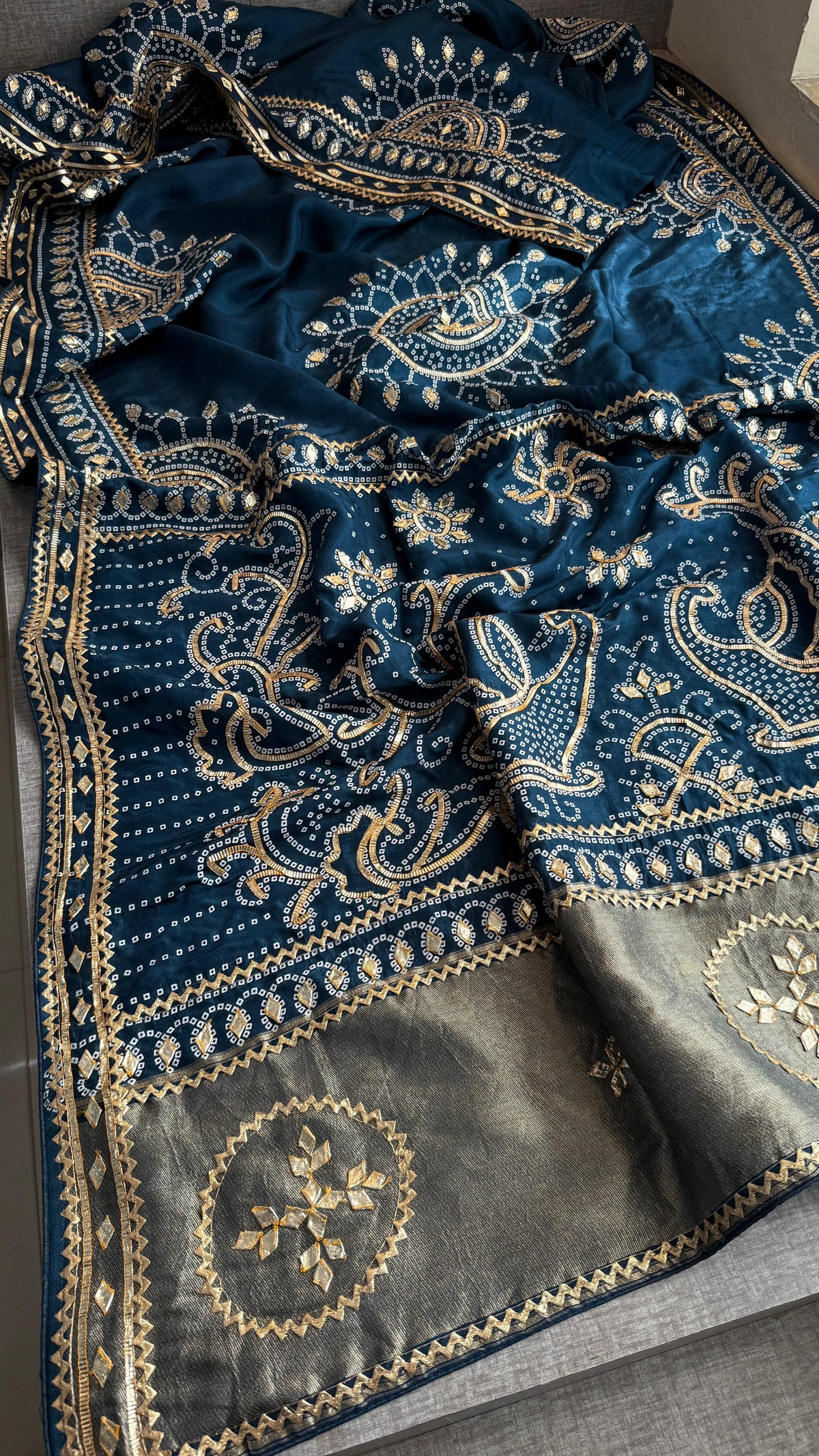 Pure Munga Silk Saree with Traditional Sikhiya Gotapatti Work