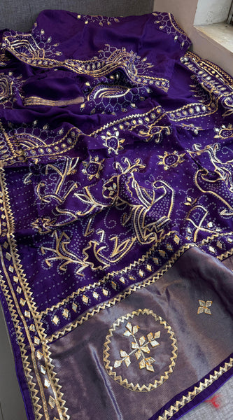 Pure Munga Silk Saree with Traditional Sikhiya Gotapatti Work