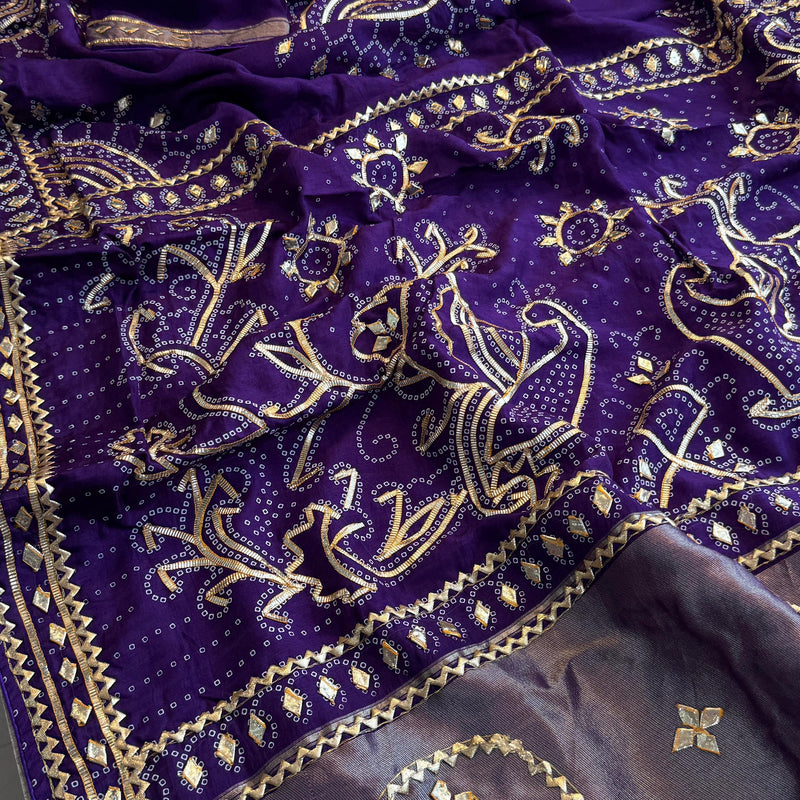Pure Munga Silk Saree with Traditional Sikhiya Gotapatti Work