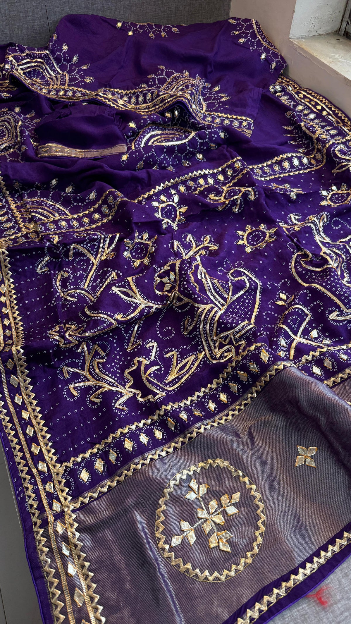 Pure Munga Silk Saree with Traditional Sikhiya Gotapatti Work