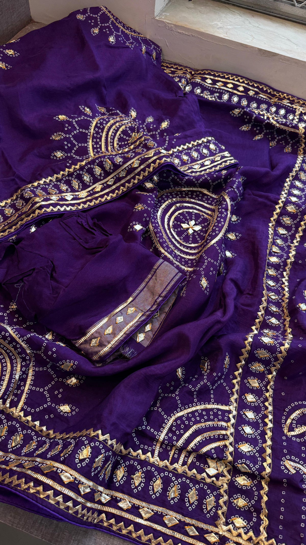 Pure Munga Silk Saree with Traditional Sikhiya Gotapatti Work
