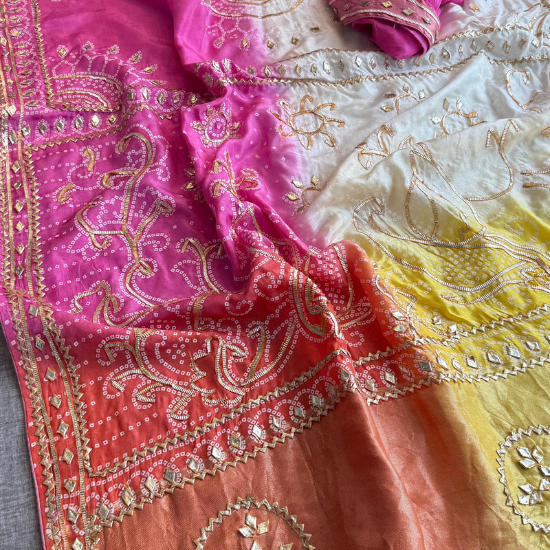 Pure Munga Silk Saree with Traditional Sikhiya Gotapatti Work