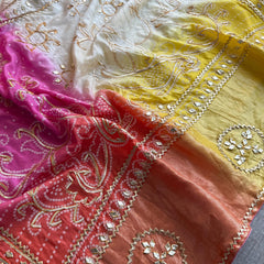 Pure Munga Silk Saree with Traditional Sikhiya Gotapatti Work