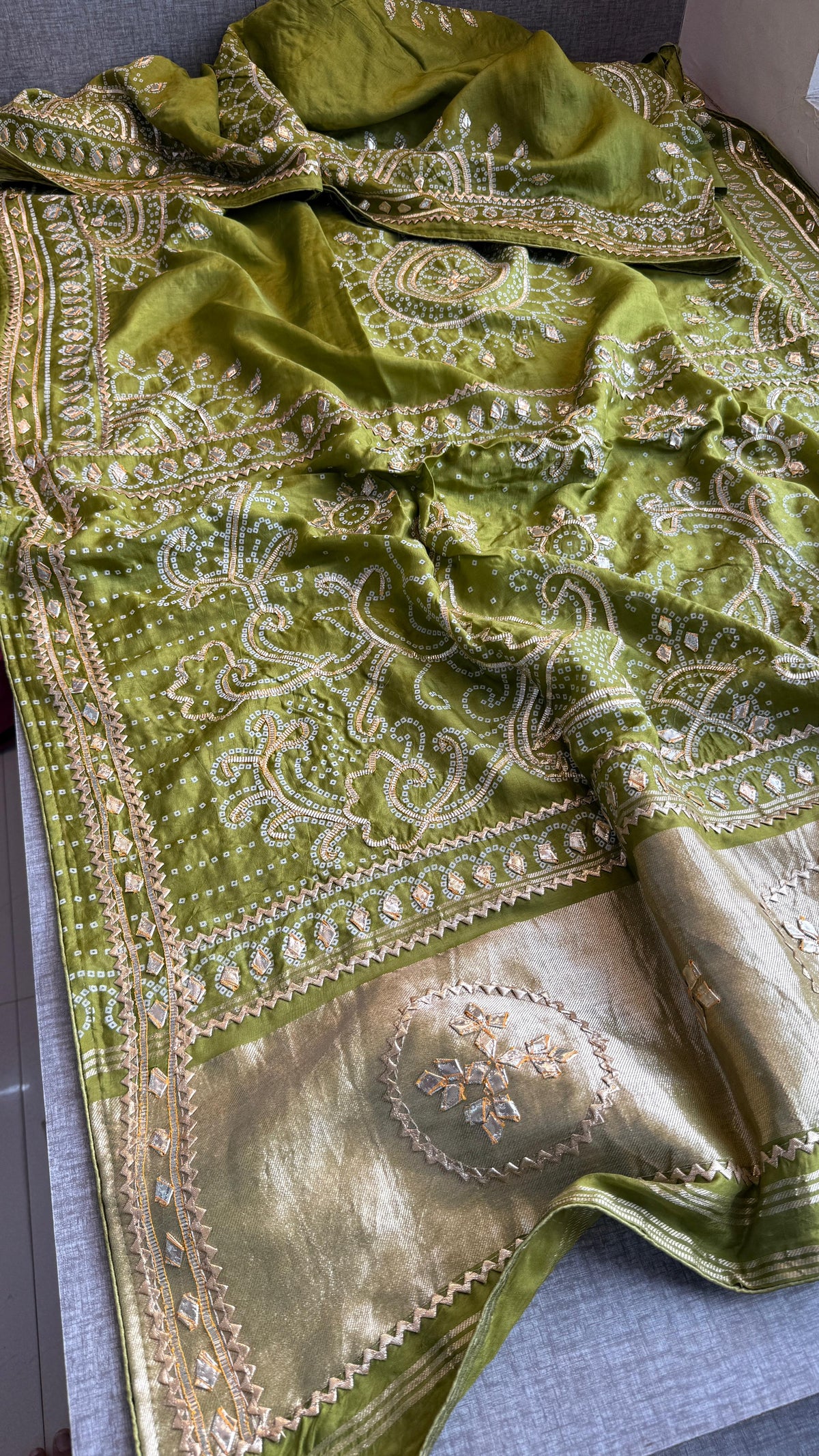 Pure Munga Silk Saree with Traditional Sikhiya Gotapatti Work