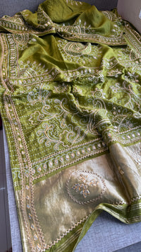 Pure Munga Silk Saree with Traditional Sikhiya Gotapatti Work