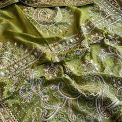 Pure Munga Silk Saree with Traditional Sikhiya Gotapatti Work