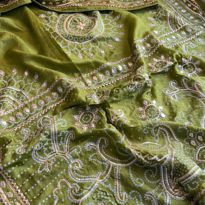 Pure Munga Silk Saree with Traditional Sikhiya Gotapatti Work