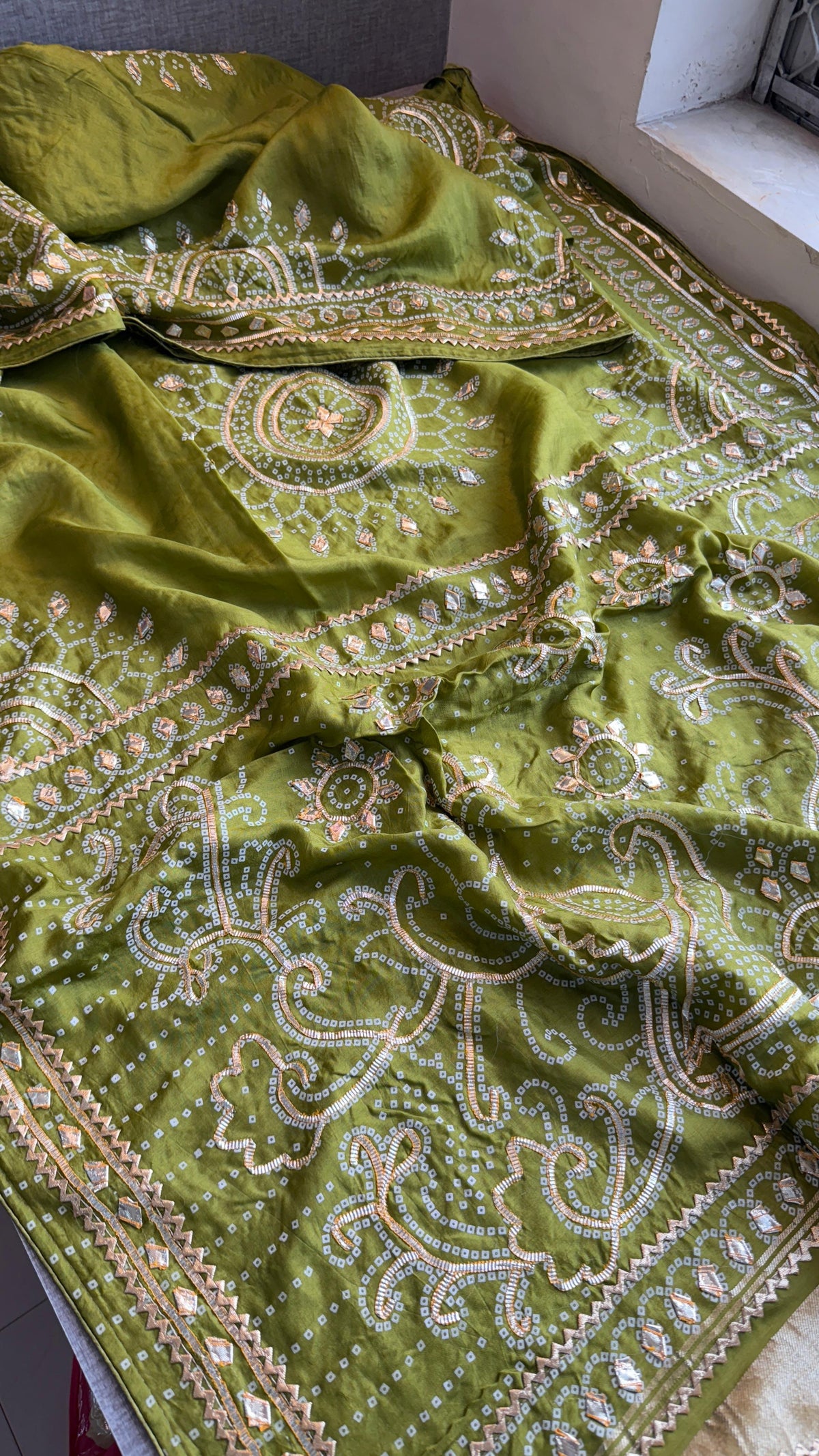 Pure Munga Silk Saree with Traditional Sikhiya Gotapatti Work