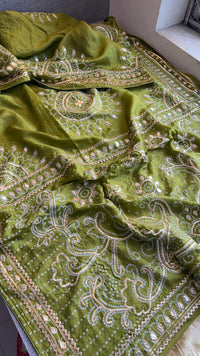 Pure Munga Silk Saree with Traditional Sikhiya Gotapatti Work
