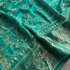 Pure Munga Silk Saree with Traditional Sikhiya Gotapatti Work