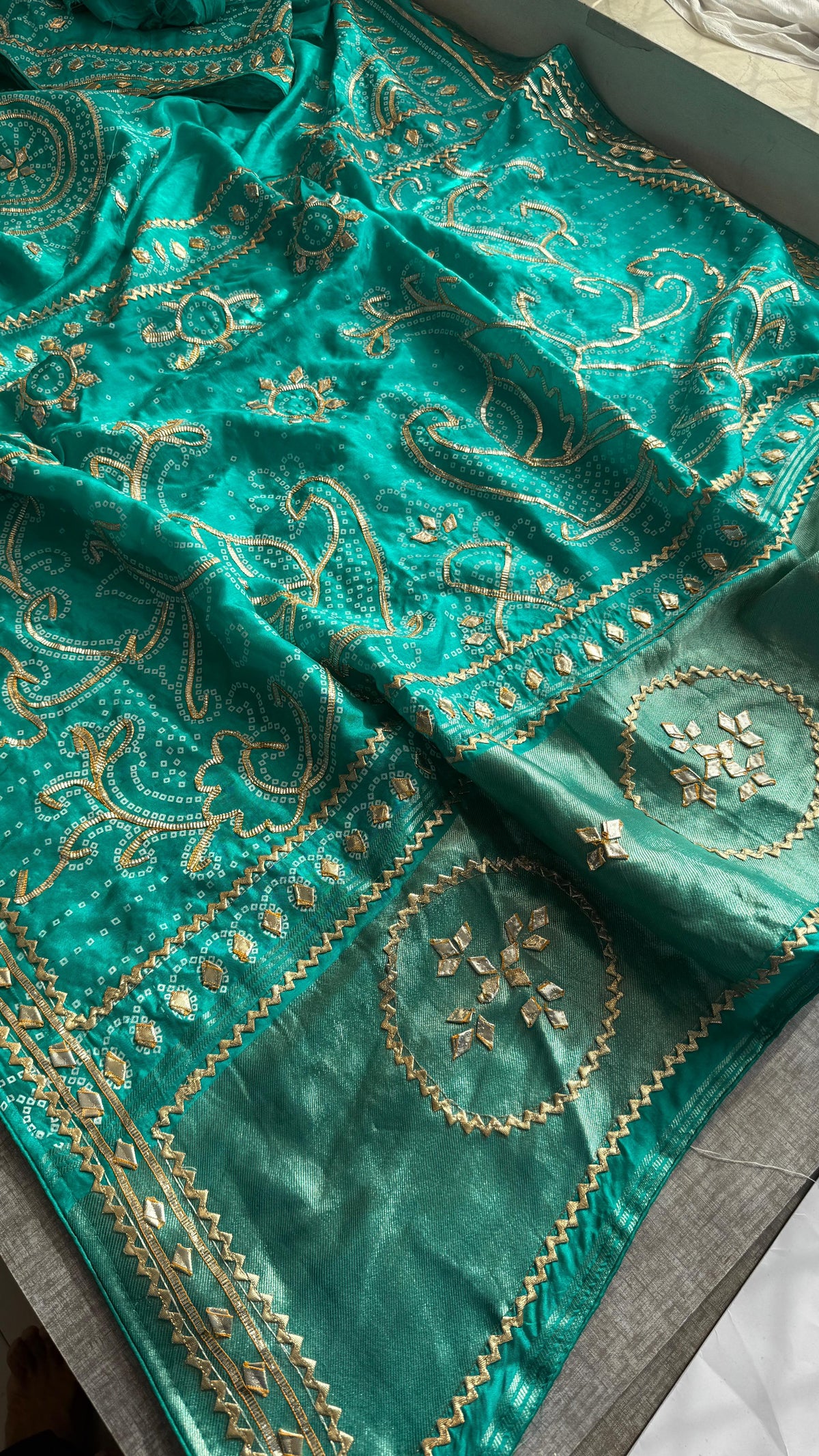 Pure Munga Silk Saree with Traditional Sikhiya Gotapatti Work
