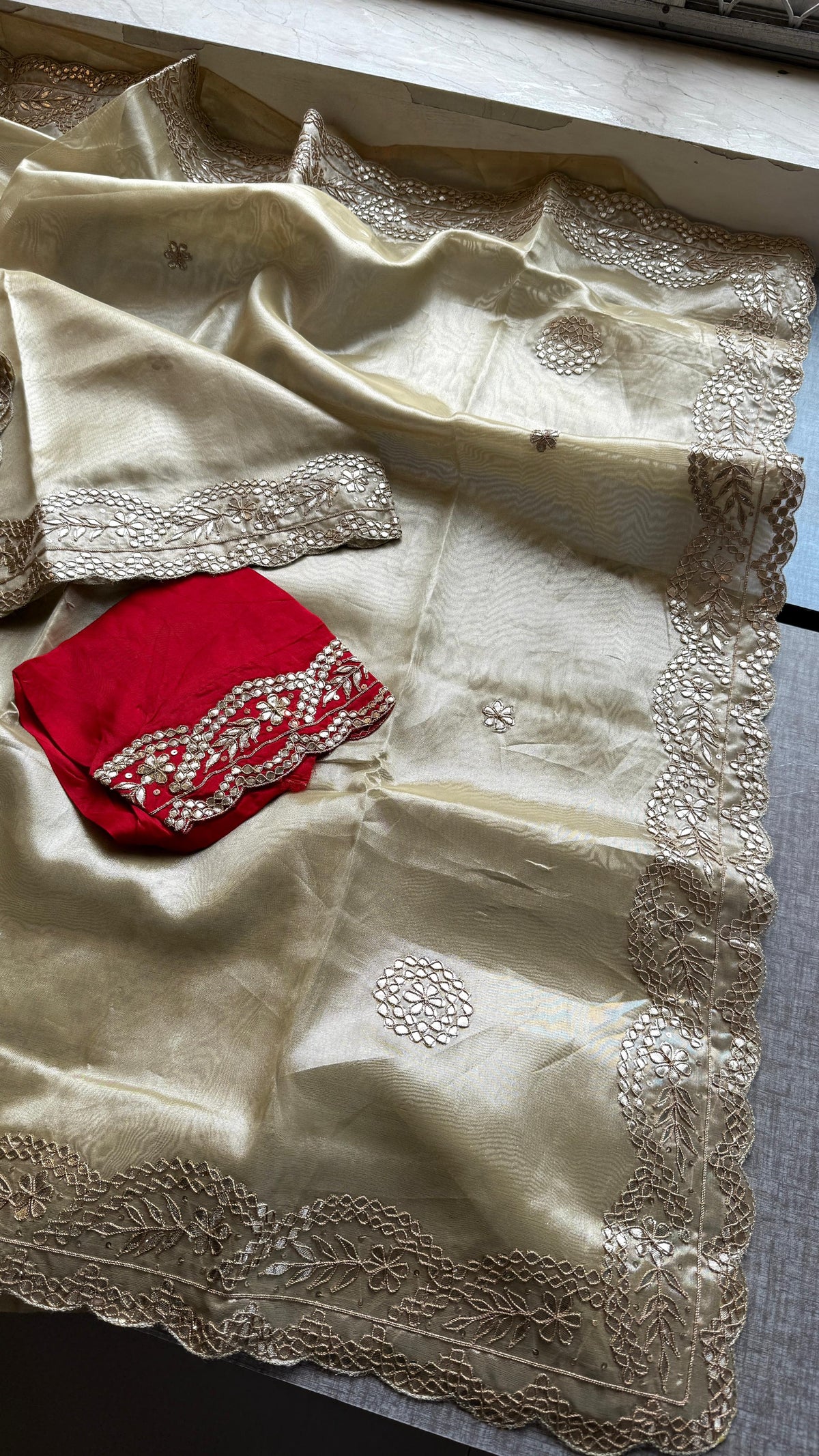 Handloom Tissue Silk Wedding Saree with Gotapatti & Sequins Detailing 7
