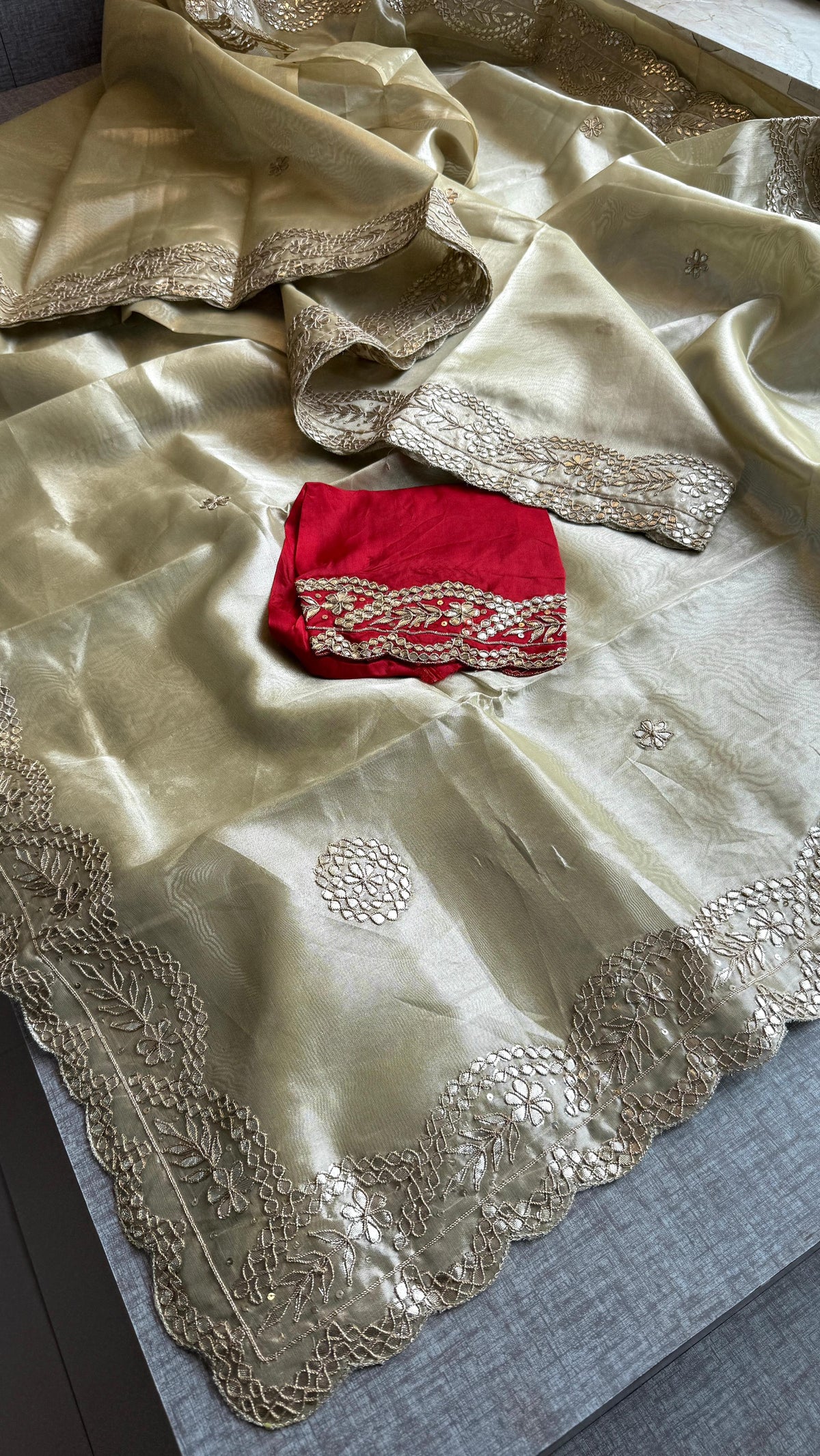 Handloom Tissue Silk Wedding Saree with Gotapatti & Sequins Detailing 7