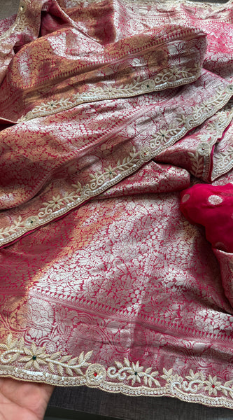 Khaddi Georgette Banarasi Silk Saree with Zardozi & Premium Stone Work 8