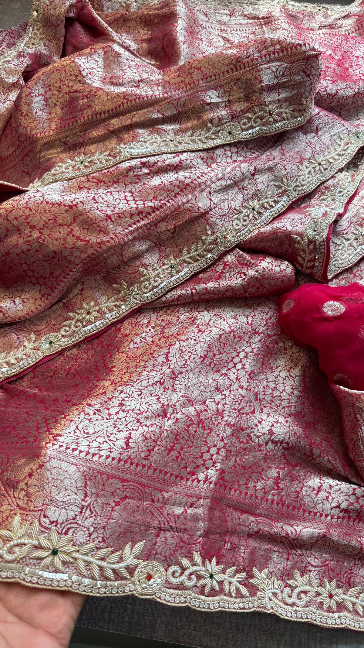 Khaddi Georgette Banarasi Silk Saree with Zardozi & Premium Stone Work
