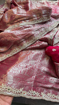 Khaddi Georgette Banarasi Silk Saree with Zardozi & Premium Stone Work