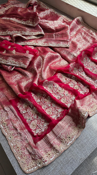 Khaddi Georgette Banarasi Silk Saree with Zardozi & Premium Stone Work 8