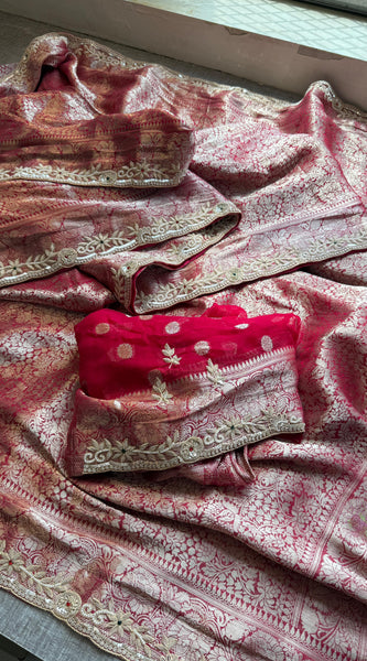 Khaddi Georgette Banarasi Silk Saree with Zardozi & Premium Stone Work 8